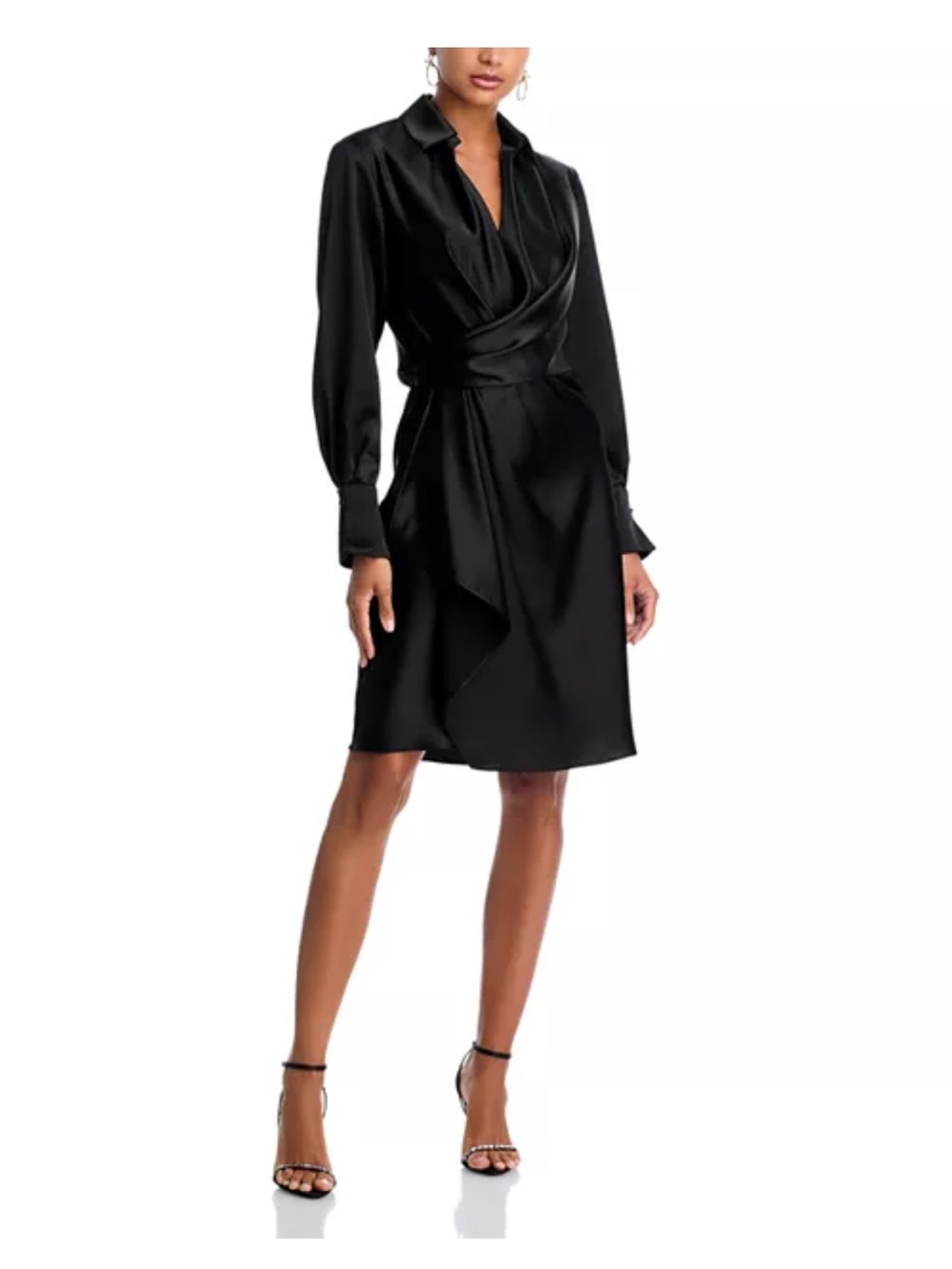 Aqua @ Bloomingdale’s Black Satin Shirt Dress NWT Size 10
